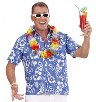 Widmann Verkleedblouse Tropisch/Hawaii - blauw - witte bloemen - bloemenprint