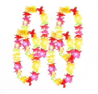 Widmann verlichte Hawaii slinger - 4x stuks - roze/geel - feest accessoires - hawaii thema party