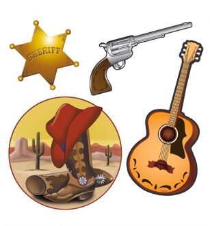 Widmann Western wilde westen decoratie pakket - versieringen - 40 cm - karton - 4x stuks