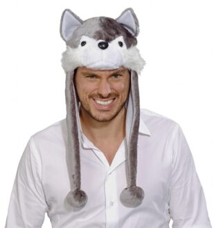 Widmann Wolf verkleed muts - grijs - volwassenen - dieren verkleed accessoires - wolven hoed