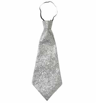 Widmann Zilverkleurige glitter stropdas voor volwassenen - Accessoires > Stropdassen, bretels, riemen