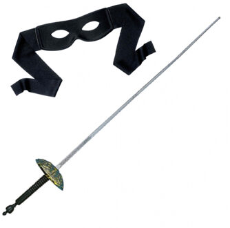 Widmann Zorro verkleed set zwart masker met Sabel 60 cm - Verkleedattributen