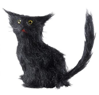 Widmann Zwarte horror decoratie kat/poes - 12 cm - Halloween decoratie dieren - zwarte katten/poezen