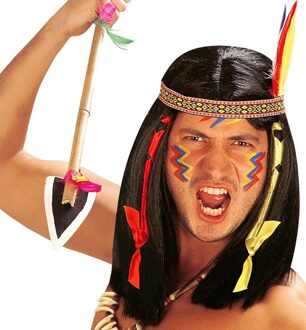 Widmann Zwarte indianen pruik met hoofdband voor mannen - Pruiken