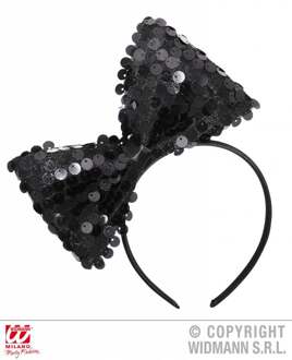 Widmann Zwarte lovertjes strik haarband voor volwassenen - Accessoires > Haar accessoire