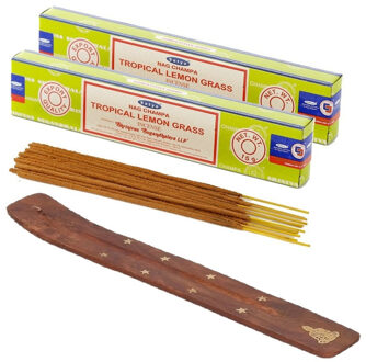 Wierook cadeaus set - houder en geurstokjes - Citroengras geur - Meditatie