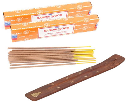 Wierook cadeaus set - houder en geurstokjes - Sandelhout geur - Meditatie