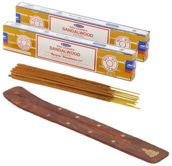 Wierook cadeaus set - houder en geurstokjes - Sandelhout geur - Meditatie