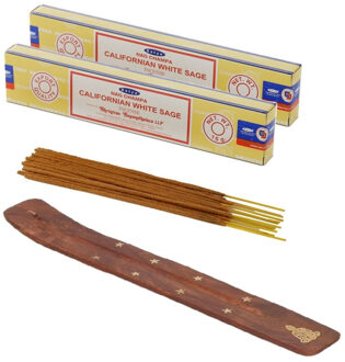 Wierook cadeaus set - houder en geurstokjes - Witte Salie geur - Meditatie