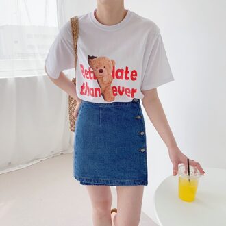 Wierook Zomer Kat West Enkele Breasted Denim Rok 010es711-0400