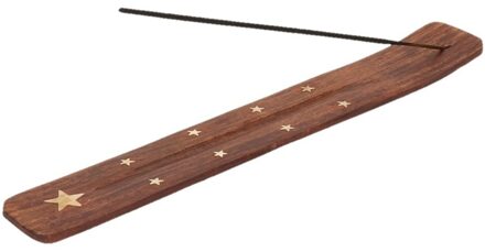 Wierookhouder plankje Ster - voor wierookstokjes - 25 x 3 cm Cognac bruin