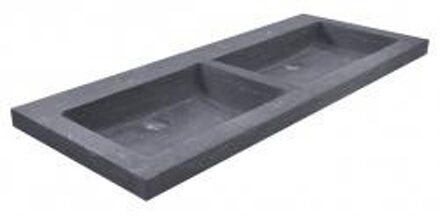 Wiesbaden B-stone hardstenen dubbele meubelwastafel met 2 kraangaten 120x46x5 cm, zwart