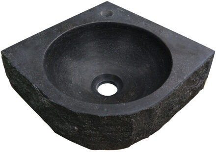 Wiesbaden B-stone hoekfontein hamerslag 30x30x10 cm met kraangat midden, zwart
