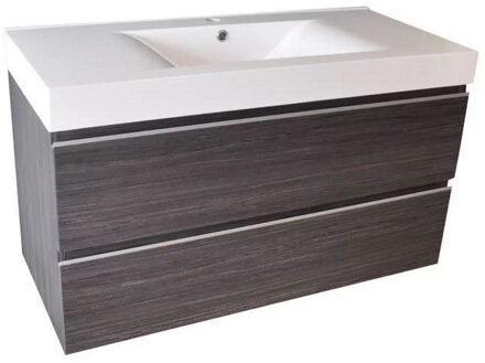 Wiesbaden Badkamermeubelset Wiesbaden Sigid 100x46x58 cm Gefineerd Houtnerf Grijs (1 kraangat, 2 lades)