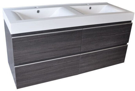 Wiesbaden Badkamermeubelset Wiesbaden Sigid 120x46x58 cm Gefineerd Houtnerf Grijs (2 kraangaten, 4 lades)