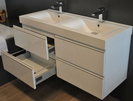 Wiesbaden Badkamermeubelset Wiesbaden Sigid 120x46x58 cm MDF Hoogglans Wit (2 kraangaten, 4 lades)