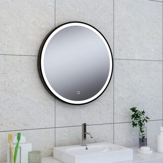 Wiesbaden Badkamerspiegel Maro Rond 60x60cm Geintegreerde LED Verlichting Verwarming Anti Condens Touch Schakelaar Mat Zwart