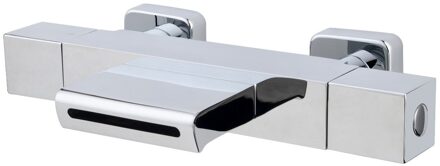 Wiesbaden Badkraan Rombo 15cm Hartafstand Thermostatisch Opbouw Vierkant Glans Chroom 2 Greeps met Waterval