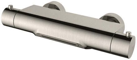 Wiesbaden Badkraan Wiesbaden Style 15cm Hartafstand Thermostatisch Opbouw Rond Geborsteld RVS 2 Greeps met Waterval Uitloop