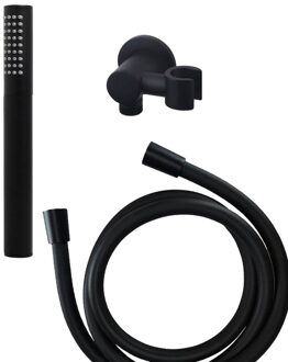 Wiesbaden Caral handdoucheset inbouw met staafhanddouche en wandhouder inclusief doucheslang rond 1/2 mat zwart sw110885/sw110891/sw158727/ Zwart mat
