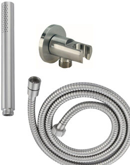 Wiesbaden Caral handdoucheset inbouw rond 1 stand staafhanddouche met conische doucheslang en wandhouder RVS sw62403/sw62410/sw62578/