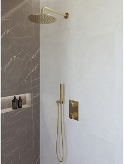 Wiesbaden Caral Inbouwthermostaat compleet met Hoofddouche (25cm) en Staafhanddouche - Geborsteld Messing