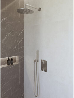 Wiesbaden Caral Inbouwthermostaat compleet met Hoofddouche (25cm) en Staafhanddouche - Geborsteld Staal