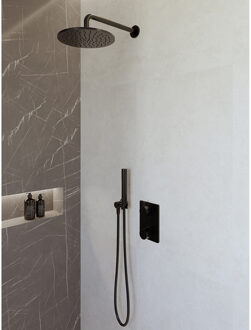 Wiesbaden Caral Inbouwthermostaat compleet met Hoofddouche (25cm) en Staafhanddouche - Mat Zwart