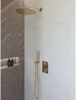 Wiesbaden Caral Inbouwthermostaat compleet met Hoofddouche (30cm) en Staafhanddouche - Geborsteld Messing