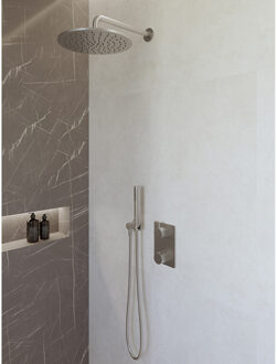 Wiesbaden Caral Inbouwthermostaat compleet met Hoofddouche (30cm) en Staafhanddouche - Geborsteld Staal