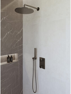 Wiesbaden Caral Inbouwthermostaat compleet met Hoofddouche (30cm) en Staafhanddouche - Gunmetal