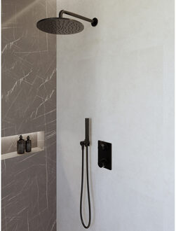Wiesbaden Caral Inbouwthermostaat compleet met Hoofddouche (30cm) en Staafhanddouche - Mat Zwart