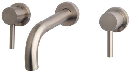 Wiesbaden Caral Wastafelmengkraan 2-knops - Inbouw - Geborsteld Staal