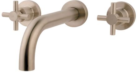 Wiesbaden Cross 2-knops inbouwwastafelkraan met uitloop 20 cm, geborsteld staal