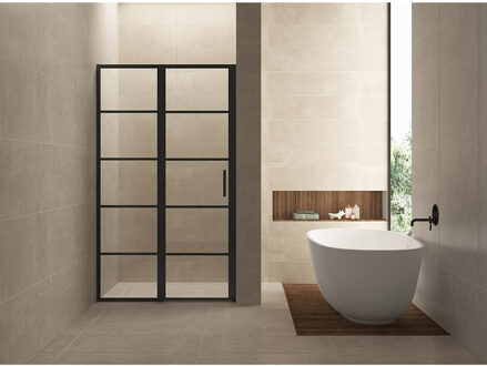 Wiesbaden Douchedeur Horizon Draaideur 90x200cm Mat Zwart Antikalk Helderglas 8mm Veiligheidsglas Easy Clean