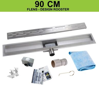 Wiesbaden Douchegoot RVS FLENS - 90 CM - Met Uitneembaar Sifon & Uitneembaar Haarfilter