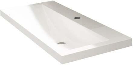 Wiesbaden Flag Wastafel Enkel - met 1 Kraangat - 100x36x4cm - Kunstmarmer - Glans Wit