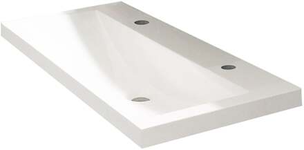 Wiesbaden Flag Wastafel Enkel - met 2 Kraangaten - 100x36x4cm - Kunstmarmer - Glans Wit