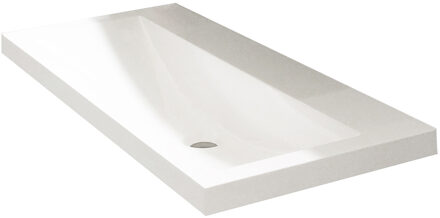 Wiesbaden Flag Wastafel - Enkel - Zonder Kraangat - 100x36x4cm - Kunstmarmer - Glans Wit