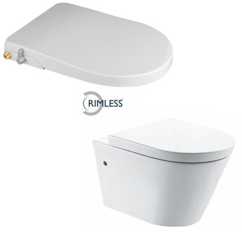 Wiesbaden Flow spoelrandloos met Flush luxe douche-wc zitting stroomloos wit sw48096/sw102848
