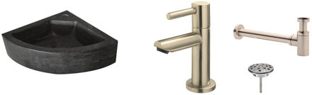 Wiesbaden FonteinPack Natuursteen Hoek 30x30x10 cm RVS (Keuze uit 8 kranen) Zwart