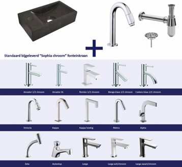 Wiesbaden FonteinPack Natuursteen Links 36x18x9 cm Chroom (Keuze uit 20 kranen) Zwart