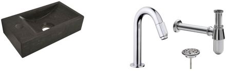 Wiesbaden FonteinPack Natuursteen Links 36x18x9 cm Chroom (Keuze uit 20 kranen) Zwart