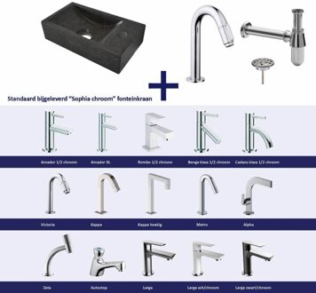 Wiesbaden FonteinPack Natuursteen Rechts 36x18x9 cm Chroom (Keuze uit 20 kranen) Zwart