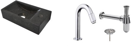 Wiesbaden FonteinPack Natuursteen Rechts 36x18x9 cm Zwart