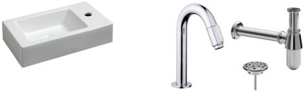 Wiesbaden FonteinPack Rhea Keramiek Rechts 45.5x26x12cm Chroom (Keuze uit 20 kranen) Wit
