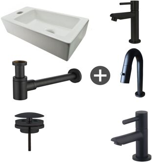 Wiesbaden Fonteinpack Rhea Links Keramiek 36x18x9 cm Mat Zwart (Keuze uit 4 kranen) Wit