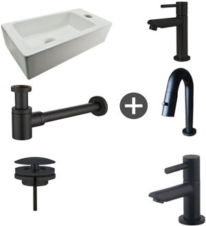 Wiesbaden Fonteinpack Rhea Rechts Keramiek 36x18x9 cm Mat Zwart (Keuze uit 4 kranen) Wit