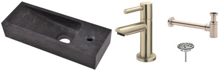 Wiesbaden FonteinPack Small Natuursteen Rechts 38x14x8 cm RVS (Keuze uit 8 kranen) Zwart