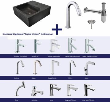 Wiesbaden FonteinPack Square Natuursteen 30x30x10 cm Chroom (Keuze uit 20 kranen) Zwart